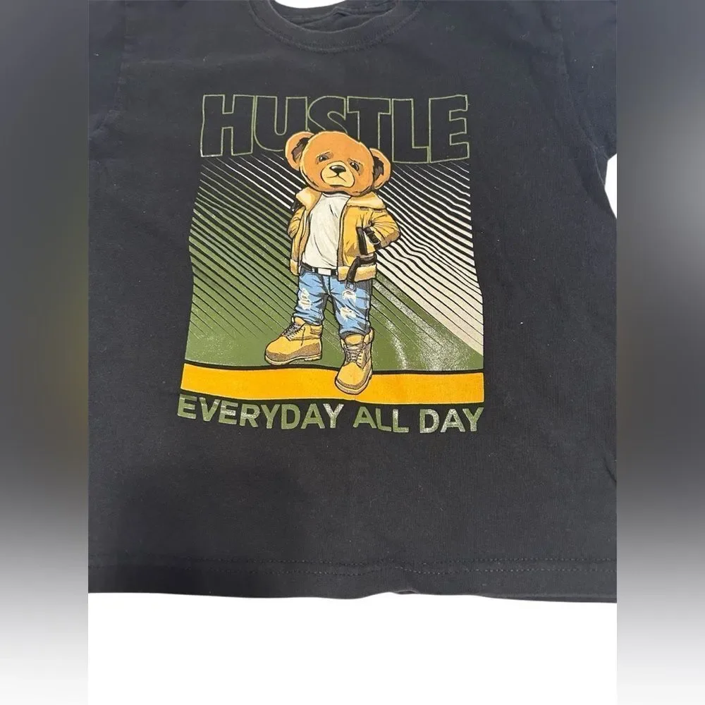 The Children's Place Black Tee with Hustle Bear Graphic
